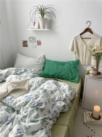 Korean Style Retro Small Floral Cotton Bedding Set Of Four Pieces (Option: Ice Sand GreenBV Green-Flat sheet-1.8m)