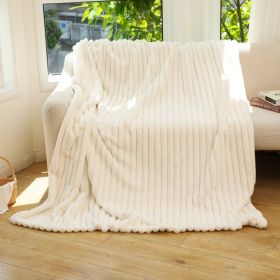 Striped Jacquard Rabbit Fur Blanket (Option: Creamy White-100x150cm)