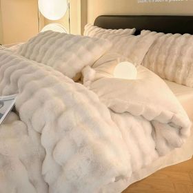 Plush Four-piece Set Milk Fiber Thickened Thermal Coral Fleece (Option: Milkshake White-180cm Bed Sheet Four Piece Set)