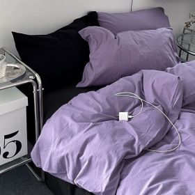 Double-piece Foggy Gray Quilt Cover Four-piece Bedding Sheet Dormitory Bed Three-piece Set (Option: Black And Purple-220cm)